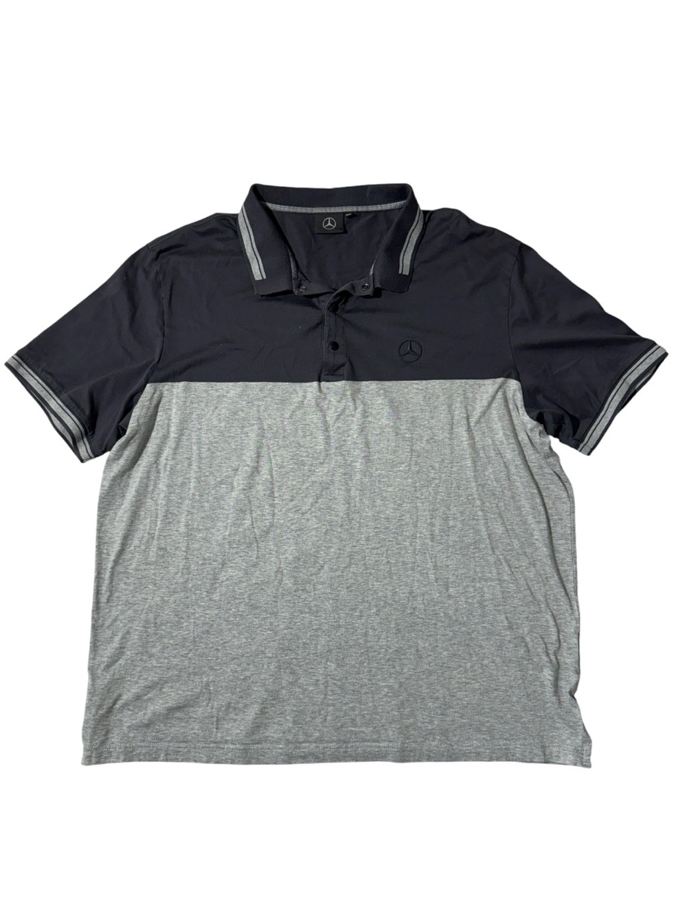 Mercedes-Benz mens 2XL XXL black grey button snap soft cotton polo shirt EuC